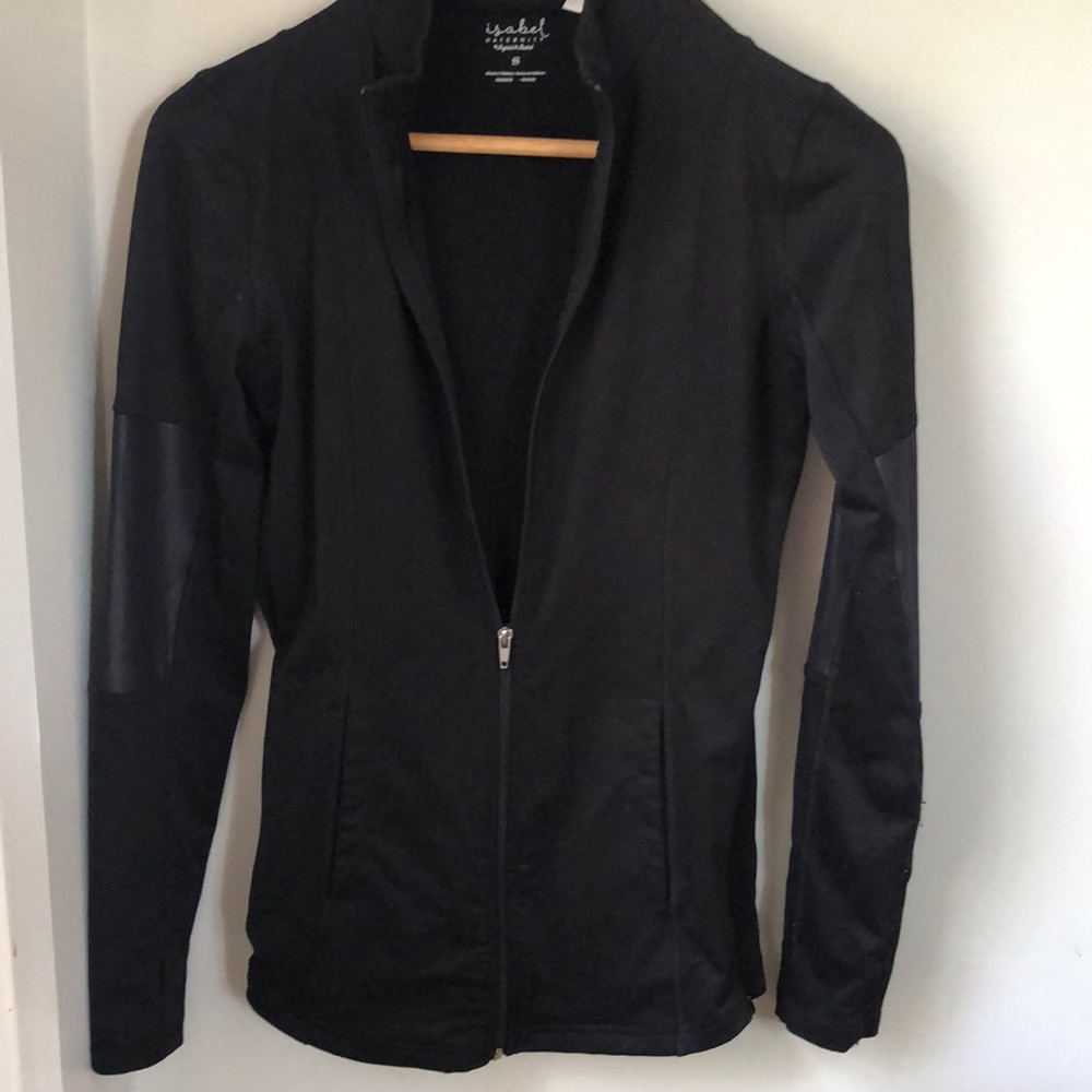 Black maternity zip up running/errands sweatshirt